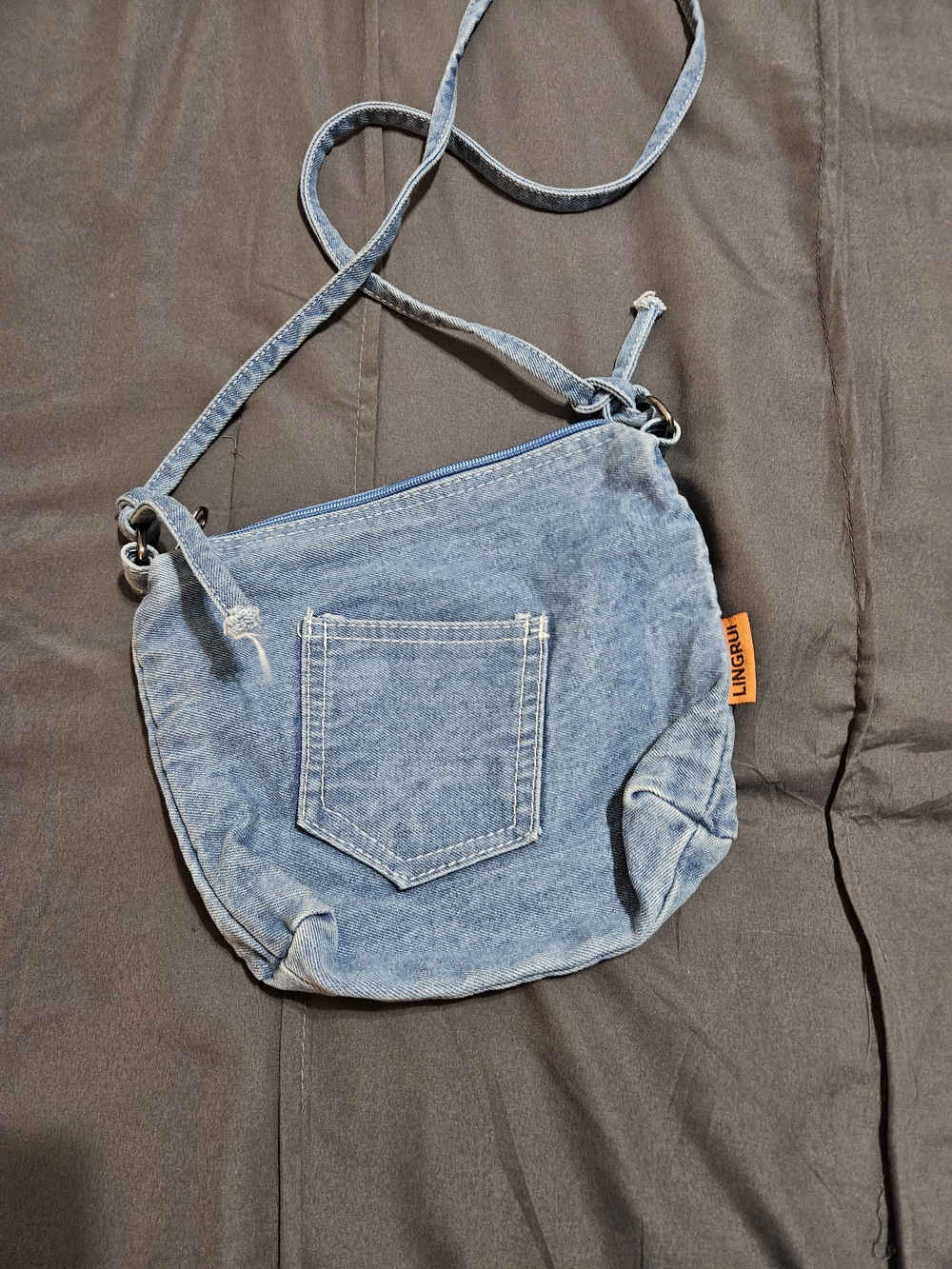 Casual Denim Crossbody Bag with Front Pocket - Light Blue